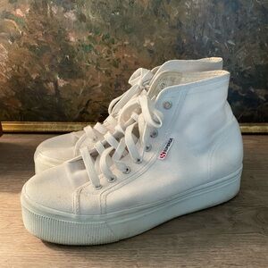 Superga White Canvas High-Top Sneakers